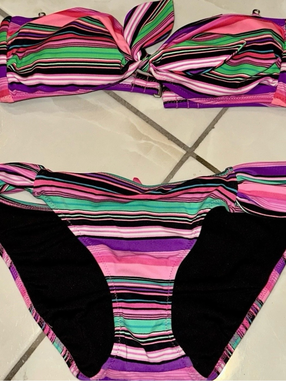 Victoria's Secret Striped Bandeau Bikini Set pc in Pink, Purple & Green small